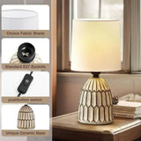 BohoLuxe Ceramic Table Lamp Set - Elegant Small Bedside Lamps with Fabric Shade
