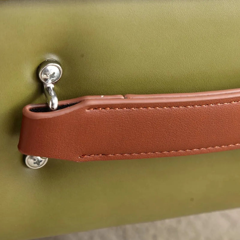 Minimalist Faux Leather Footstool Ottoman - Compact Pouffe Stool and Shoe Bench