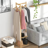 Heavy Duty Freestanding Bamboo Coat Rack with Hooks and Storage Shelves