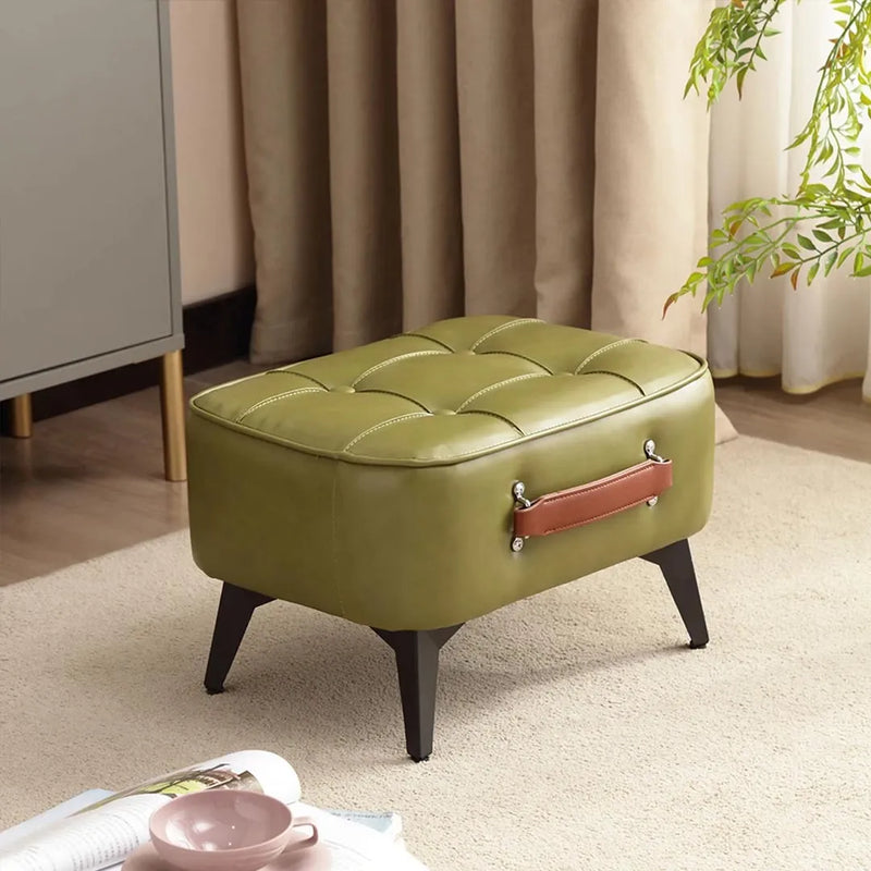Minimalist Faux Leather Footstool Ottoman - Compact Pouffe Stool and Shoe Bench