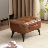 Minimalist Faux Leather Footstool Ottoman - Compact Pouffe Stool and Shoe Bench