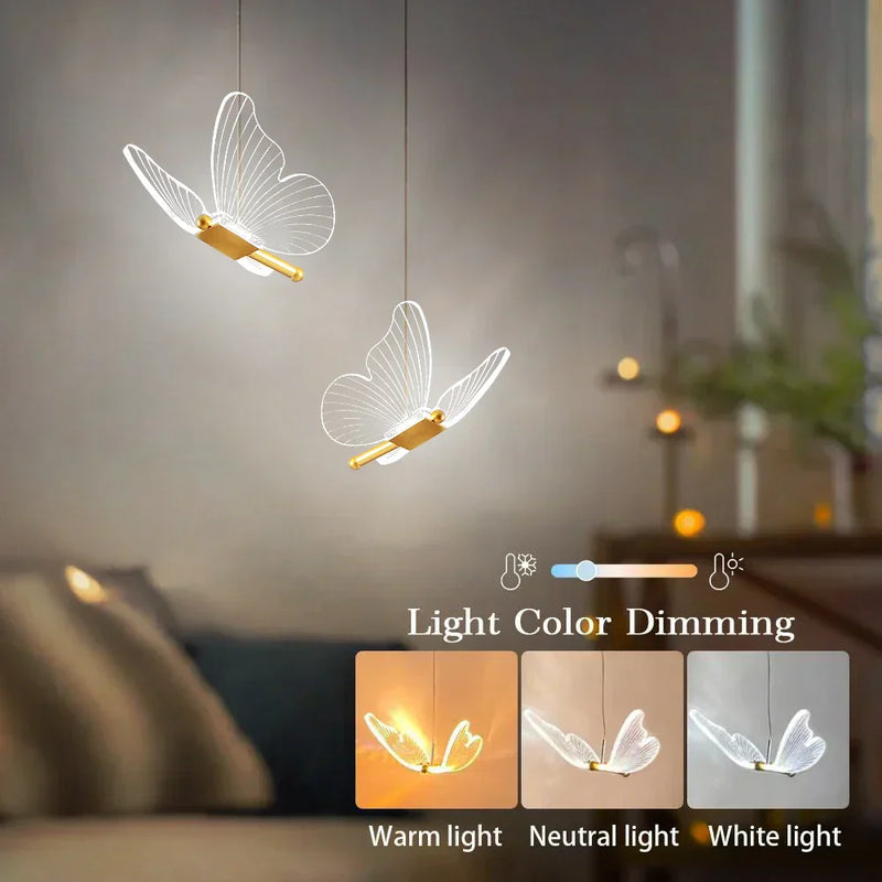 LED Butterfly Pendant Light for Modern Living or Dining Rooms
