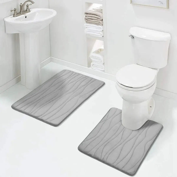 2PCs Bathroom Mat Set - Non Slip & Ultra Absorbent Memory Foam Mats