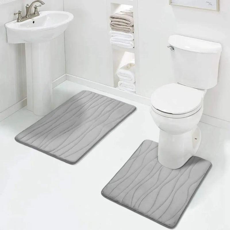 2PCs Bathroom Mat Set - Non Slip & Ultra Absorbent Memory Foam Mats